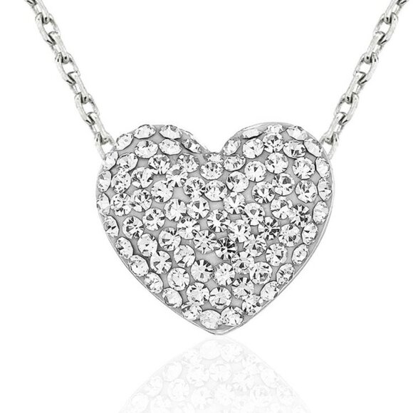 Heart Pendant Necklace – Sterling Silver Overlay - Sparkling Swarovski Crystal - Picture 4 of 12